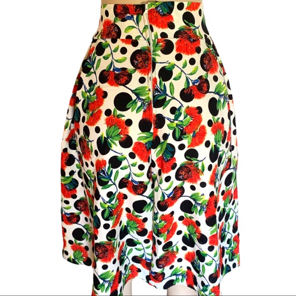 Zenobia Floral Red Black Polka Dots 50’s Swing Skater Fit & Flare Pleated Skirt - Picture 4 of 6